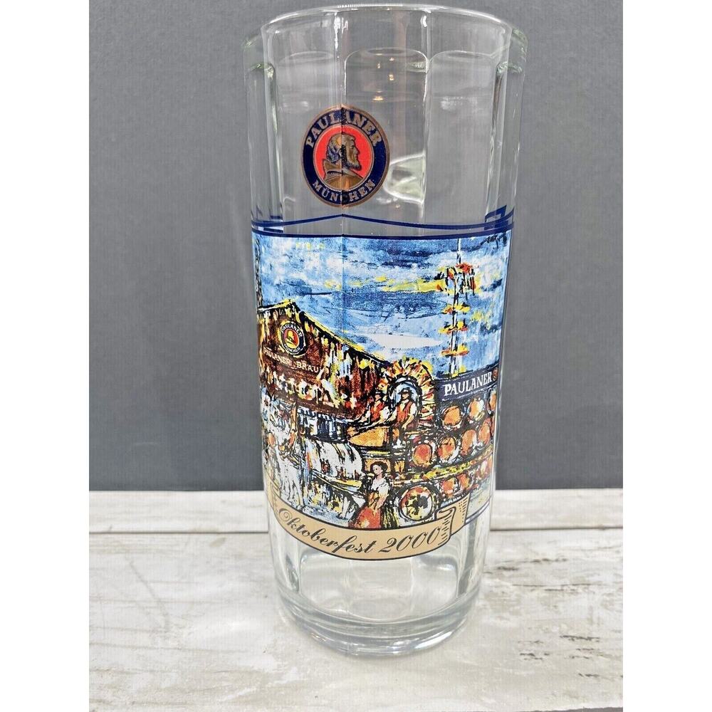 2000 Oktoberfest Paulaner Munchen Heavy Glass Ribbed Beer Colorful Mug Stein